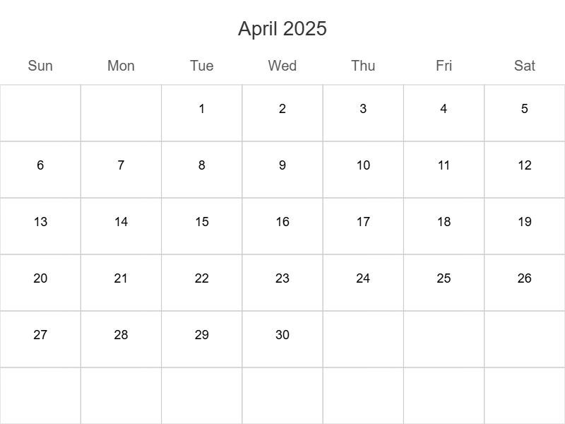 Printable Calendar 2025 April